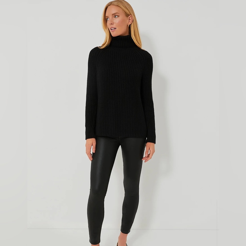NWT 525 AMERICA Black Shaker Rib Knit Turtleneck Sweater, 100% Cotton, Sz XS